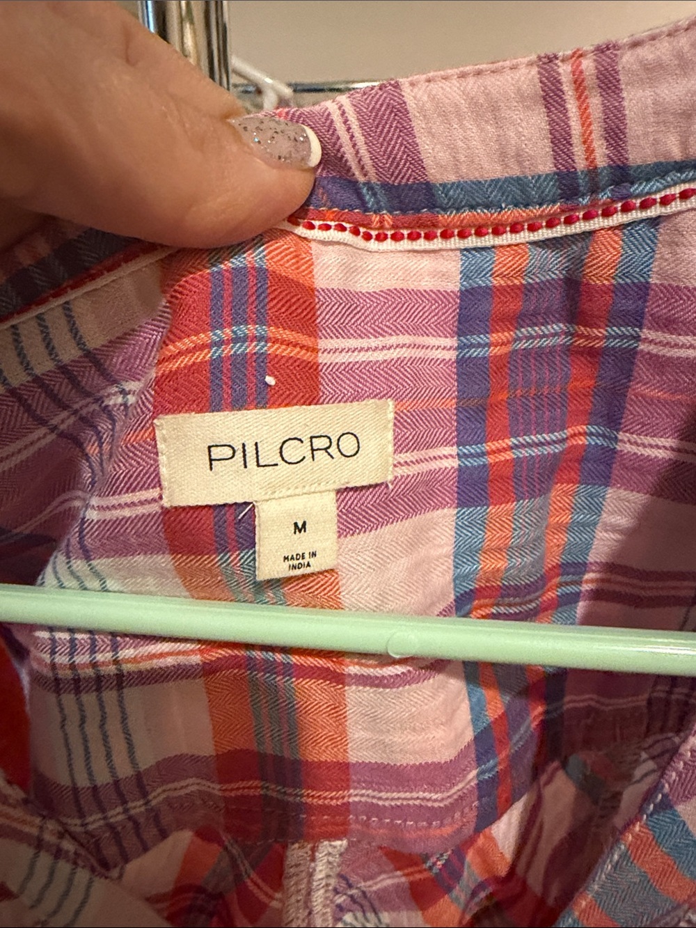 Plaid Ruffle Button-Front Dress - Pink & Orange - Picture 2 of 6